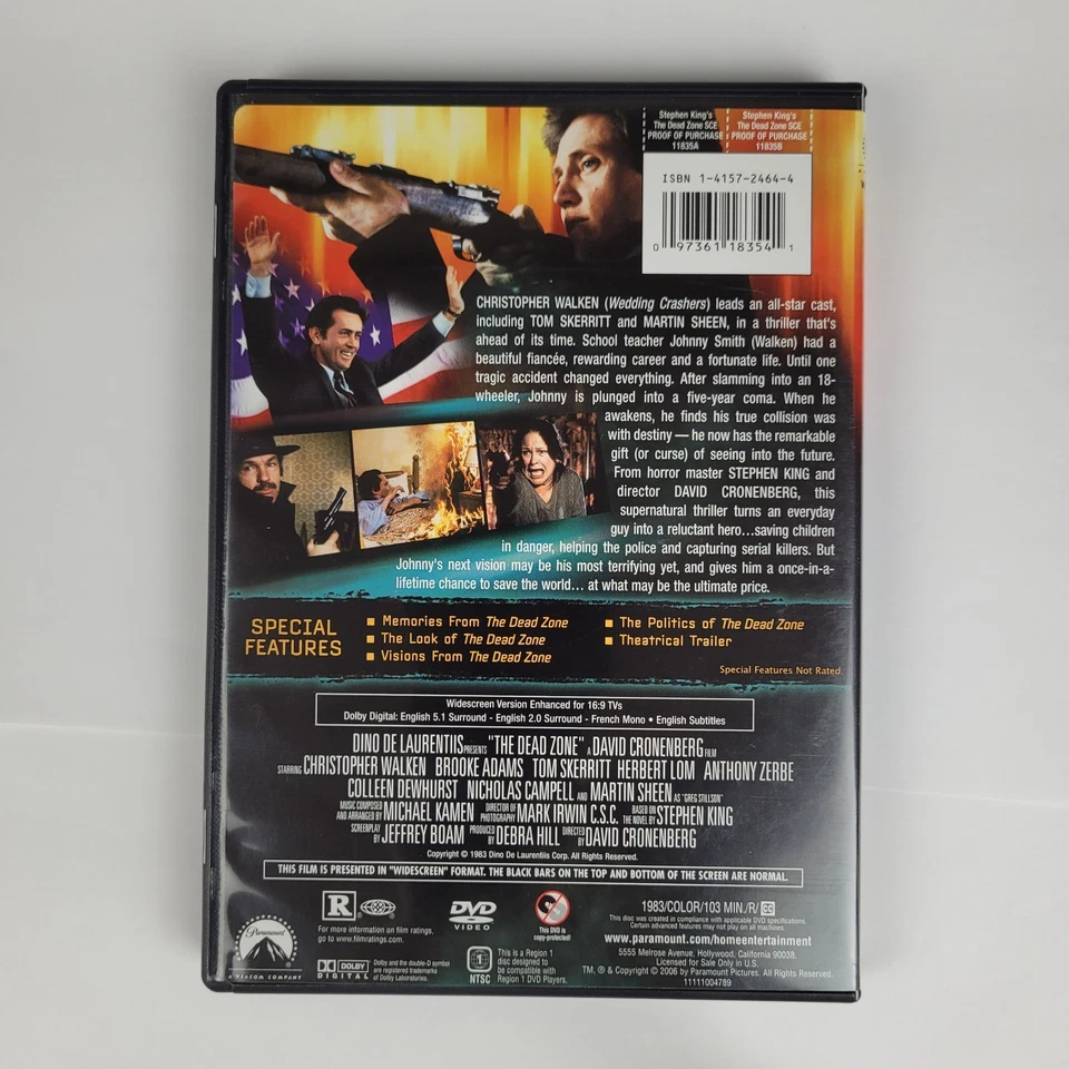 The Dead Zone DVD 1983 Stephen King David Cronenberg Christopher Walken Horror - Image 2 of 4