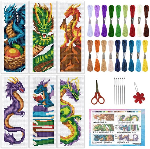 "6 Set Diy Kreuzstich Lesezeichen Set Loong Kreuzstich Sets 8\"X2.4\" Vorgedruckte"-image