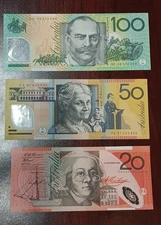Australia 3-Note Paper Set - 1994-97 $20, $50, $100 - Pristine Crisp UNC