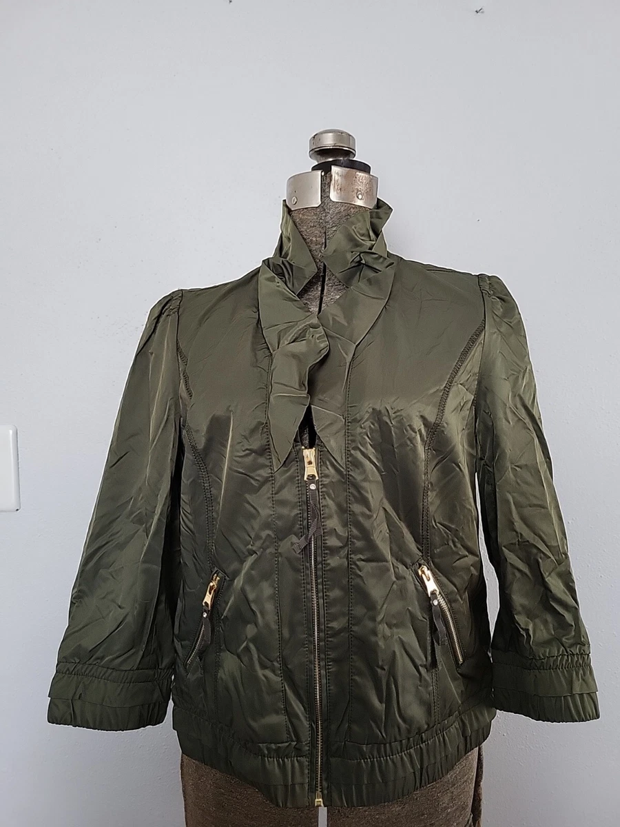 NWT WHITE HOUSE BLACK MARKET Women s Shiny Cropped Bomber Green