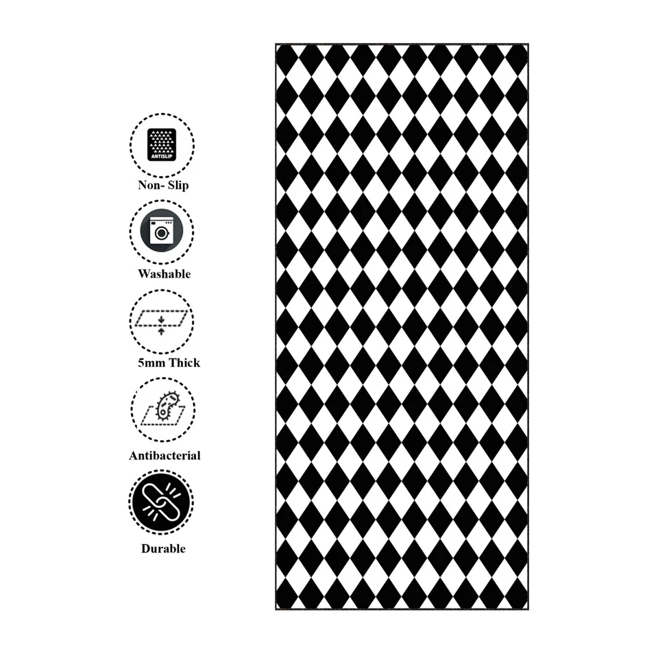 Alfombra de corredor moderna estampada, antideslizante, elegante y duradera alfombra de pasillo, a cuadros Foto 4 de 4