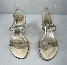 STUART WEITZMAN Soiree Crystal Embellished Metallic Leather Sandals