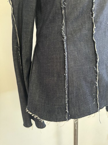 Georgia Alice Denim Jacket Size 10 Blue Off Shoulder Zip Up Raw Seams Collared - Picture 11 of 15