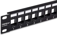 24-Port Blank Keystone 1U Patch Panel, 1U 19" Metal Rackmount Housing,