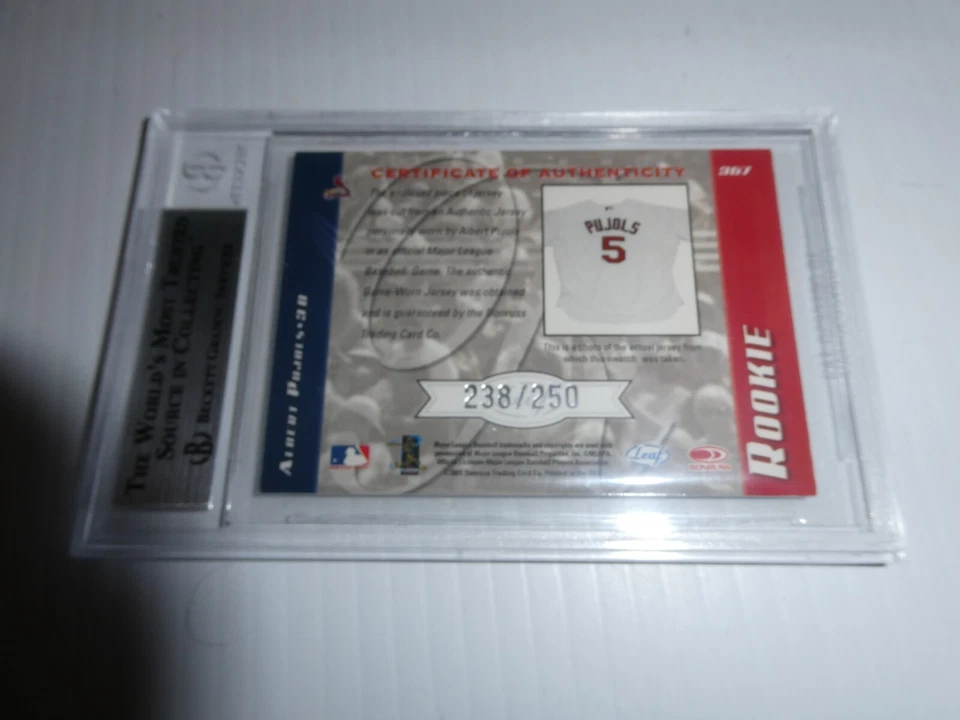 BGS 8.5 2001 Leaf Limited Albert Pujols Rookie Card with Jersey Swatch /250 - Image 2 of 2