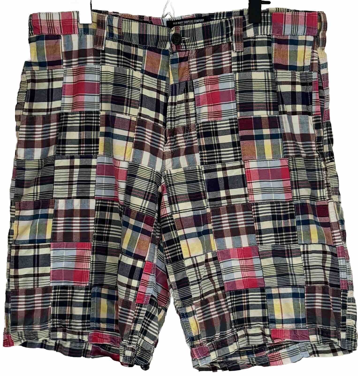 OLD NAVY Plaid Patchwork Madras Flat Front Slash … - image 1