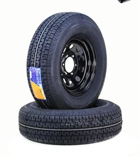 WINDA Trailer Tire Rim ST225/75R15 10-Ply E 117L 6 Lug x 5.5" Black Mod,SET 2