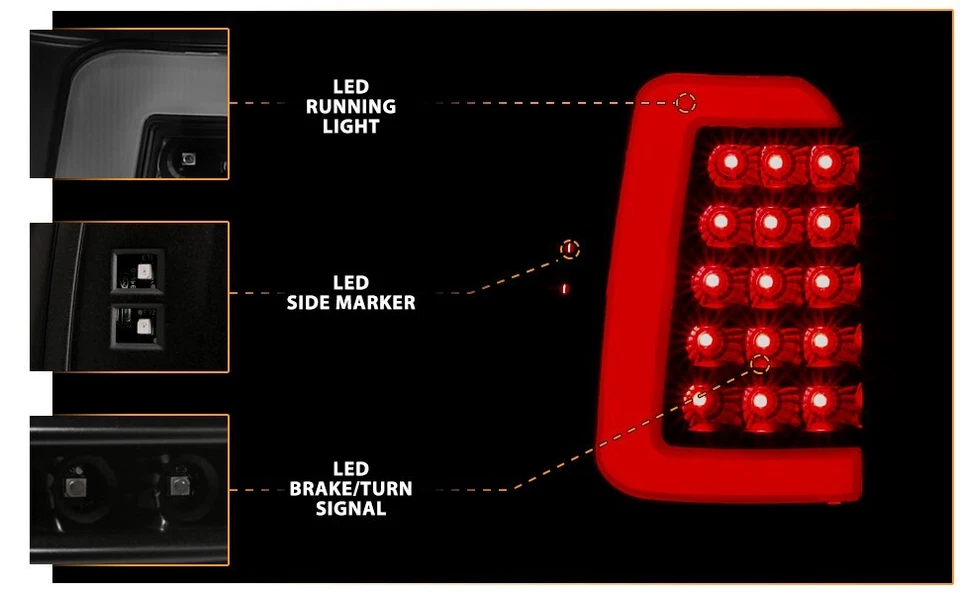 1997 - 2004 年道奇 Dakota 尾灯红色 C-Bar LED 一对全新 — 第 3/4 张图片