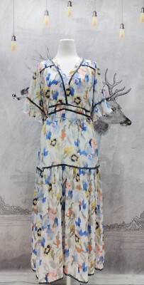 Neu Wanssy Damen kurzarm Maxi Kleid locker ohne Gürtel bunt Größe M 510-4618