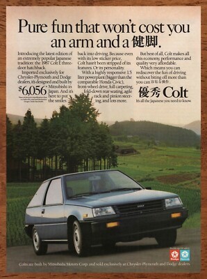 1987 Dodge Colt E Hatchback Vintage Print Ad/Poster 80S Car Plymouth Bar Décor 