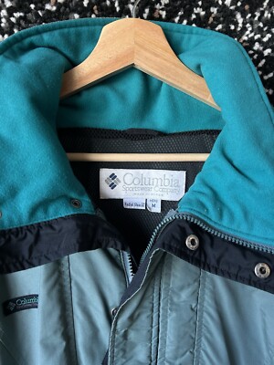 Vintage 90s Columbia Jacket Green Double Whammy Black M Hood