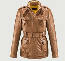 Barney And Taylor The Chorlton Brown Multi Pocket Leather Jacket Coat Uk 8 36