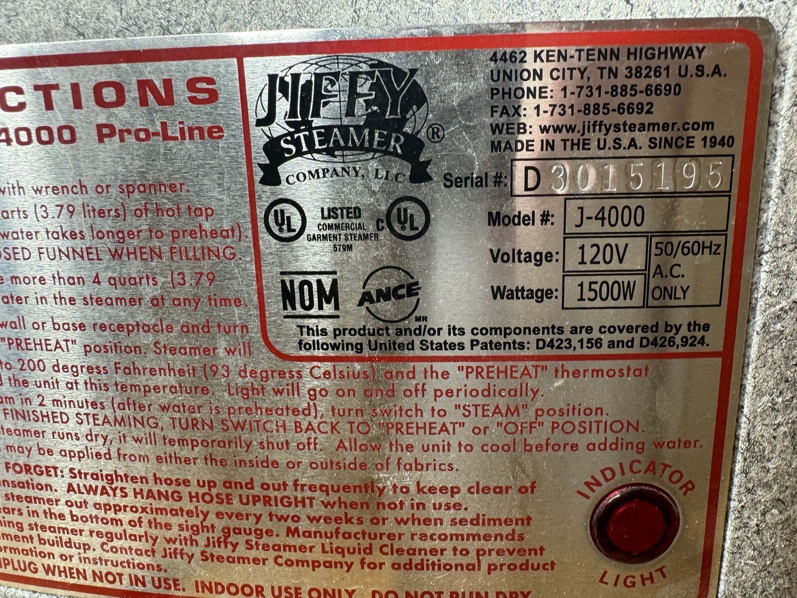 Jiffy Steamer J4000 Pro Line Large Capacity Commercial Quality Garment