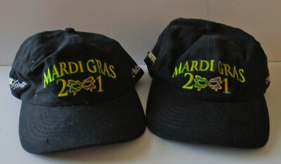 NEW Lot of 2 Heineken Amstel Light Mardis Gras 2001 Black Adjustable Ball Caps 