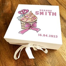 Square Cute Cupcake Heart Wedding Anniversary Date Personalised Hamper Gift Box