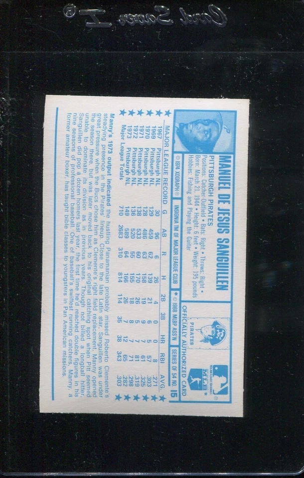 1974 Kelloggs #15 Manuel Sanguillen Nm-Mt Pirates *Free Shipping* - Image 2 of 2