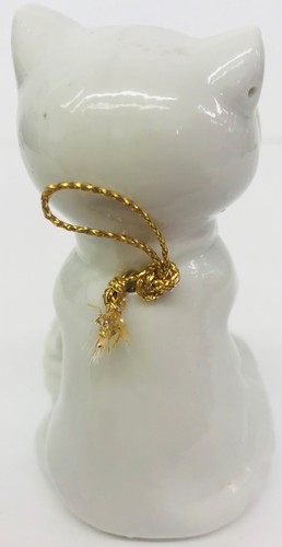 Cat Figurine Bell With Ball Kitten White Beautiful Ceramic Cat Collector - Picture 2 of 5