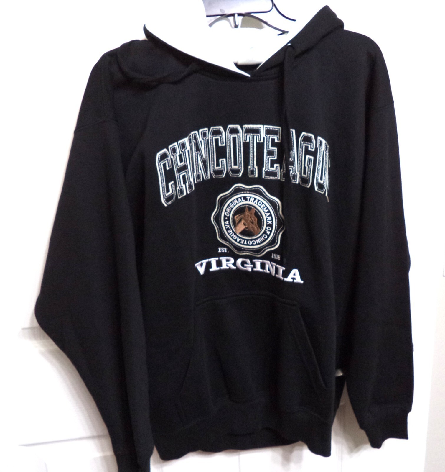 Maglione Felpa Chinoteague Island Horse Pony Drive Virginia Nero Donna M