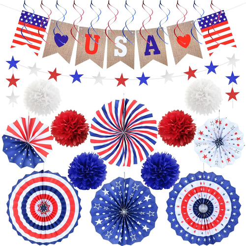 4Th of July Decorations Independence Day Patriotic Decor Set - Red White Blue Pa