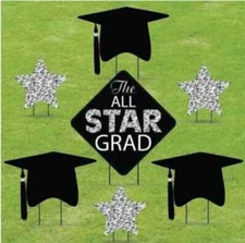 Graduation Yard Signs, All Star Grad, Silver, 7pcs Includes Stakes
