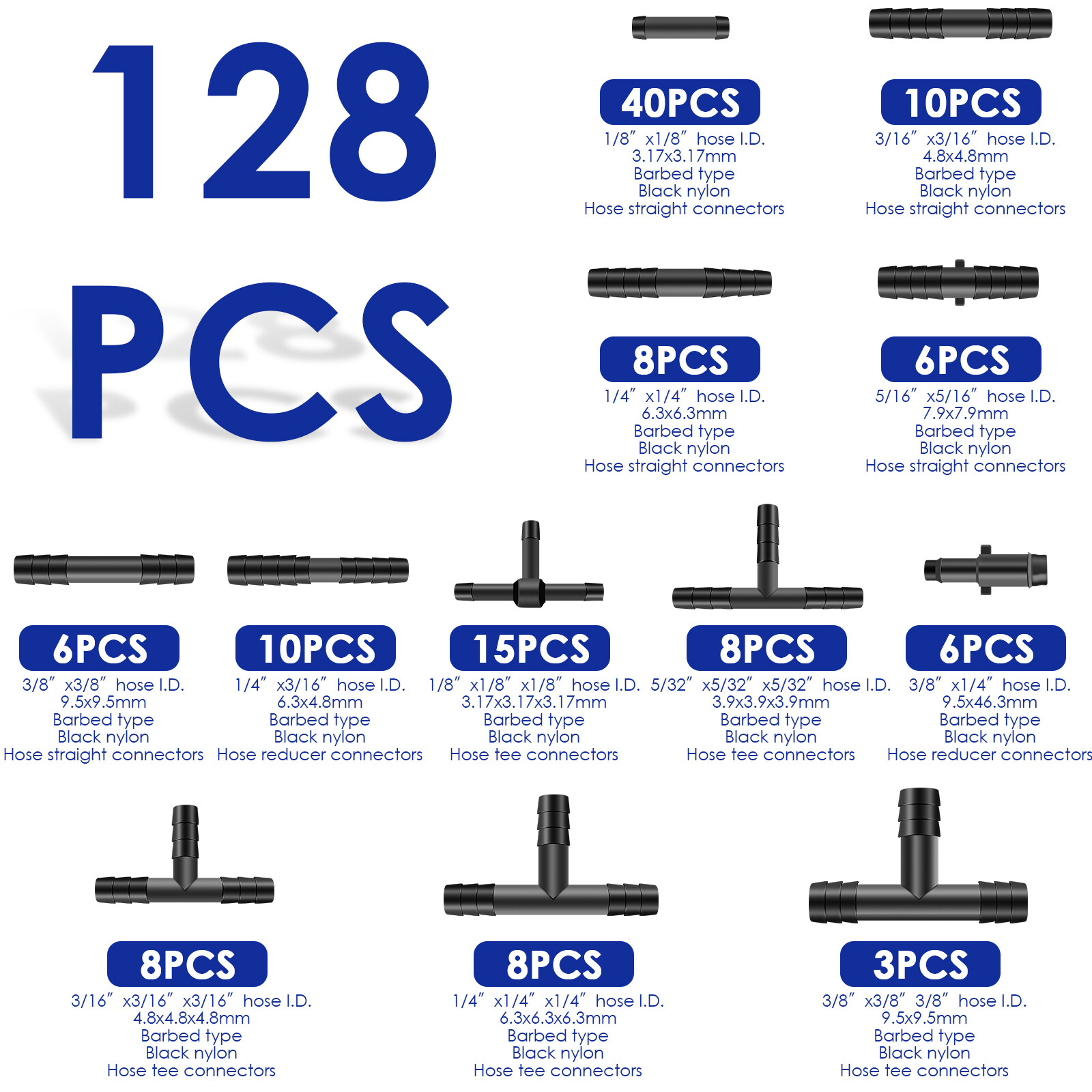 128Pc Heat Resistant Connector Assortment for Automotive Vacuum Tubing