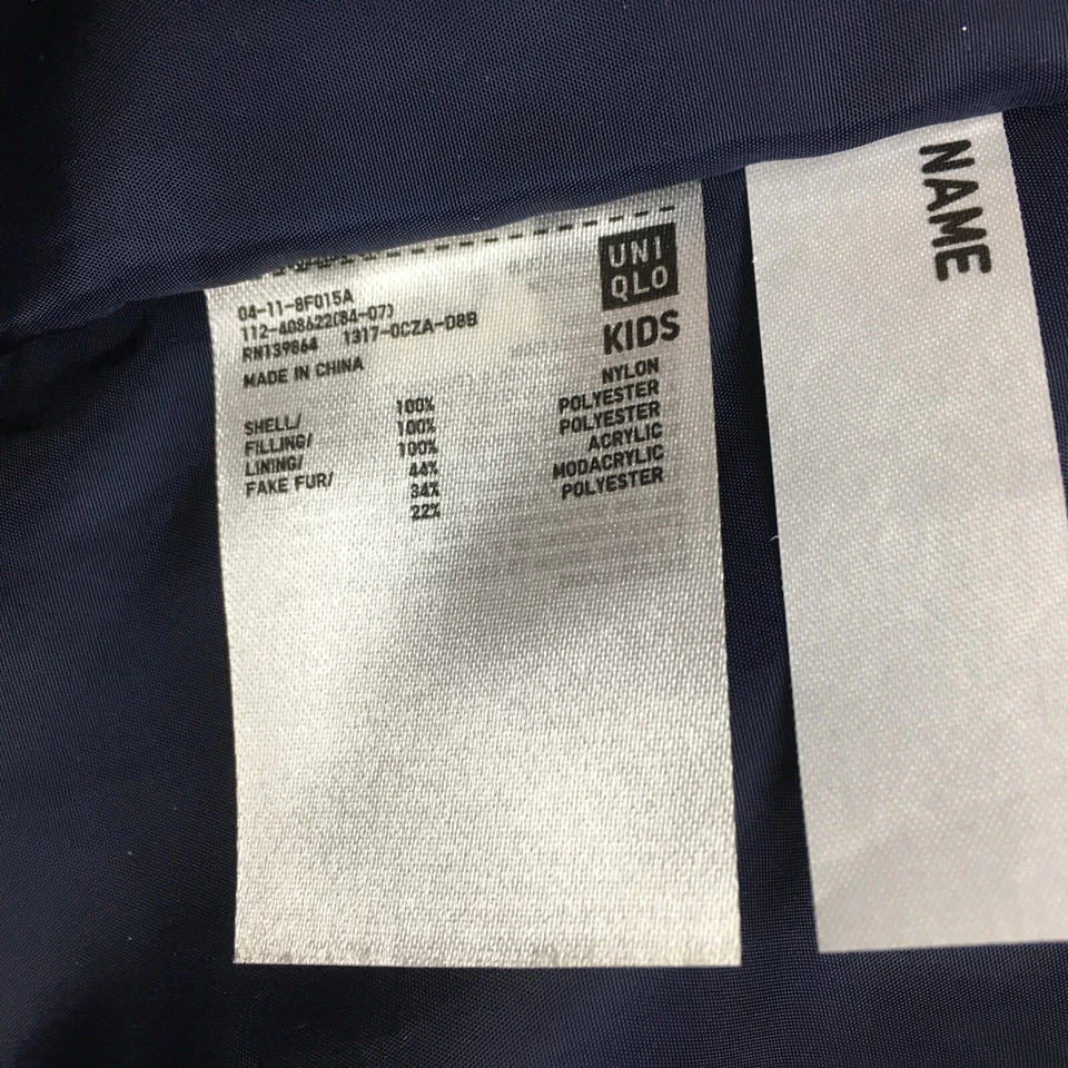 UNIQLO Unisex Niños Niño Niña Talla 5-6 Azul Oscuro Extraíble Piel Capucha Borde Puffer Chaqueta Foto 3 de 4