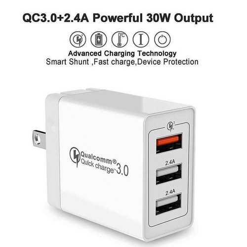 Universal 3 Port 30W QC3.0 Fast Charging USB Wall Charger