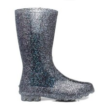 Girls Wellies Black Kids Welly Wellington Slip On Glitter Cleated SIZE