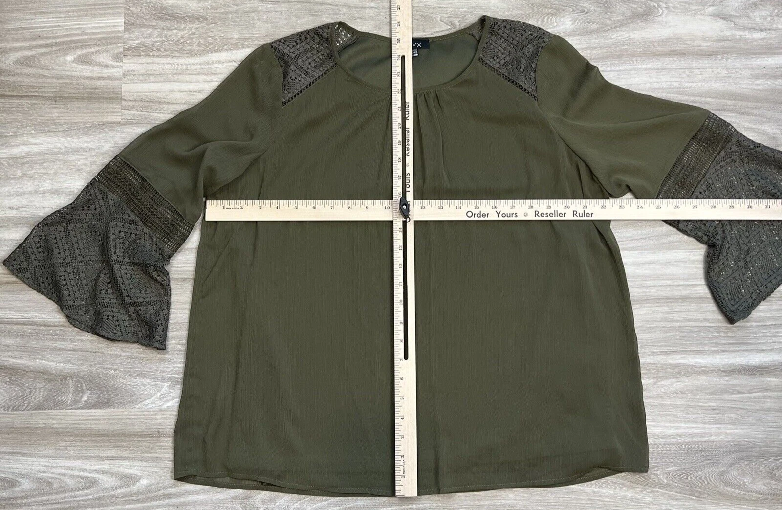 ALYX blusa top a strati manica lunga scollo a scoop taglia XL verde scuro trasparente