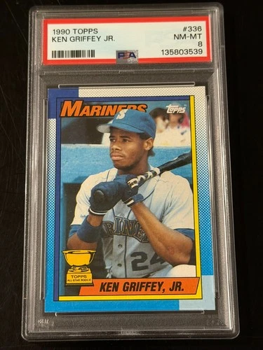KEN GRIFFEY JR 1990 TOPPS BASEBALL ROOKIE RC CARD#336 GRADED PSA 8 SEATTLE HOF