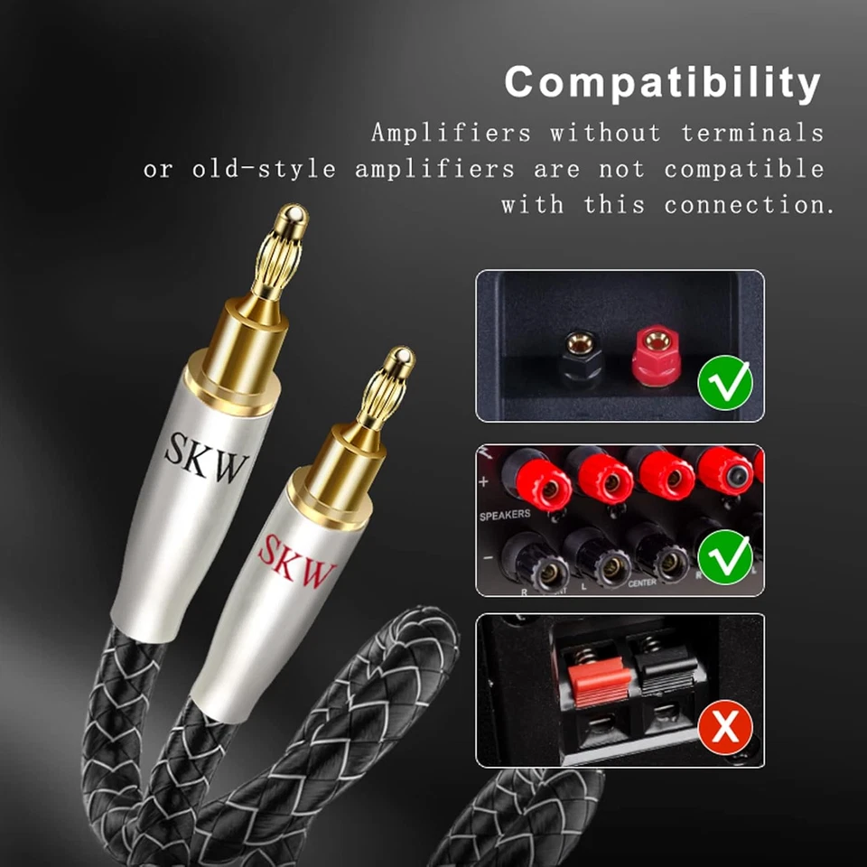 1 Coppia Cavi per Altoparlanti Con Connettori a Banana, Fili in Rame E Argento C - Immagine 4 di 4