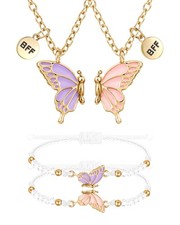 BFF Necklace and Bracelets for 2-Butterfly Friendship Necklace Bracelet Best Fri