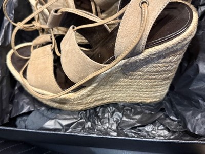 Saint Laurent espadrille lace up wedges Tan Suede | eBay display picture 2