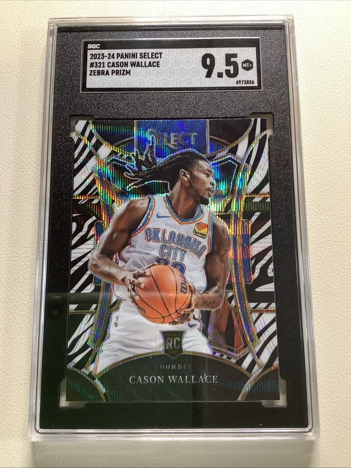 2023-24 Panini Select Mezzanine Zebra Case Hit Rookie Cason Wallace SGC 9.5 OKC