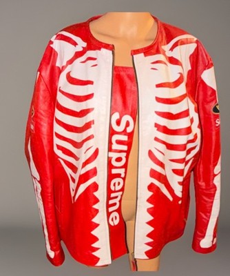 *RARE* Supreme Vanson Leathers Red &White Skeleton Print Biker Jacket XXXL