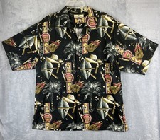 Tommy Bahama Shirt Adult Large Black Silk Cigar Coffee Beans Button Up Camp SS