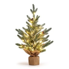 2Ft Mini Tabletop Artificial Christmas Tree Snow Pine LED Pinecone Xmas Tree PE