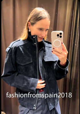 ZARA NEW WOMAN 100% SUEDE LEATHER POCKET JACKET BLUE XS-XL 4341