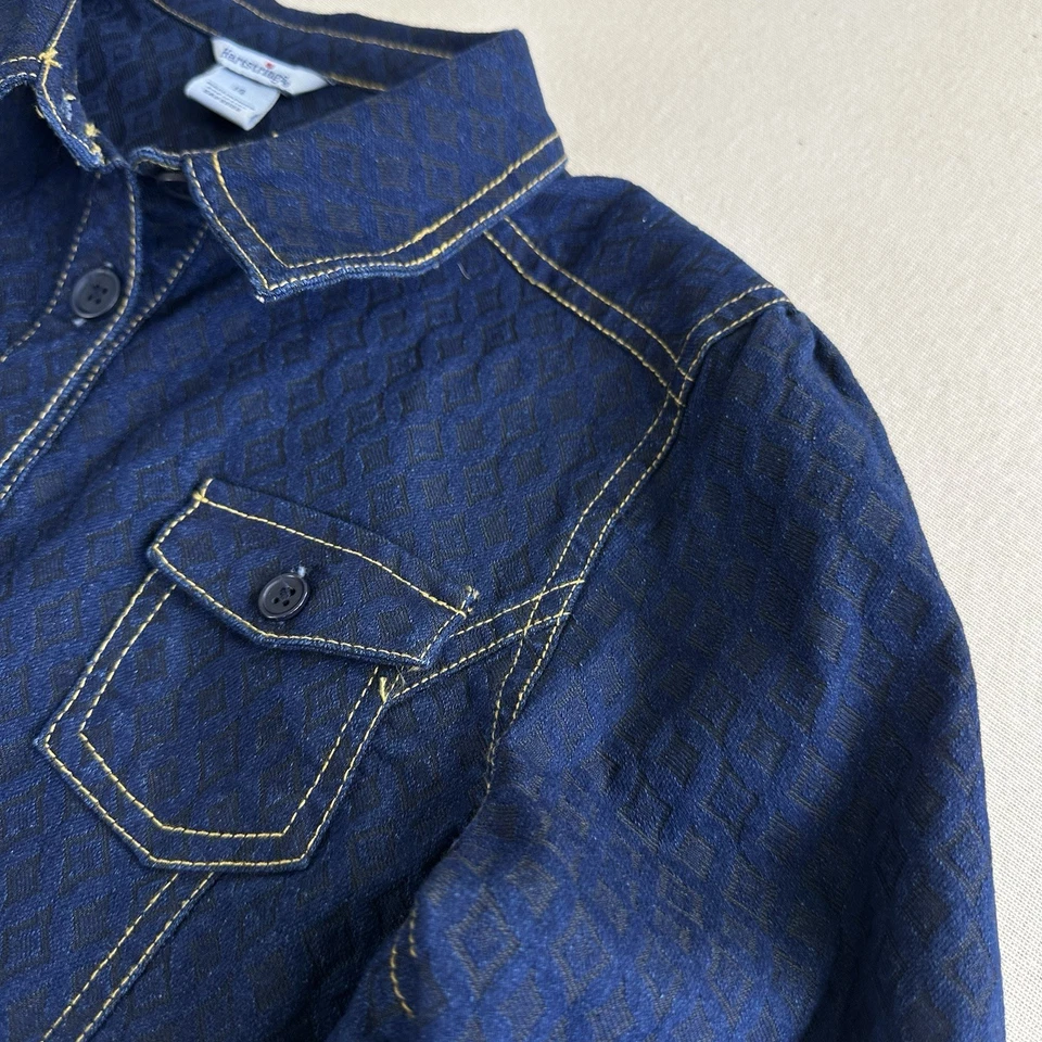 Vestido Hartstrings Niñas Talla 14 Texturizado Denim Elastizado Botón Volantes Dobladillo Foto 2 de 4