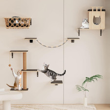 5-In-1 Cat Wall Shelves Set with Hammock, Wall-Mounted Cat Furniture Includes Co
