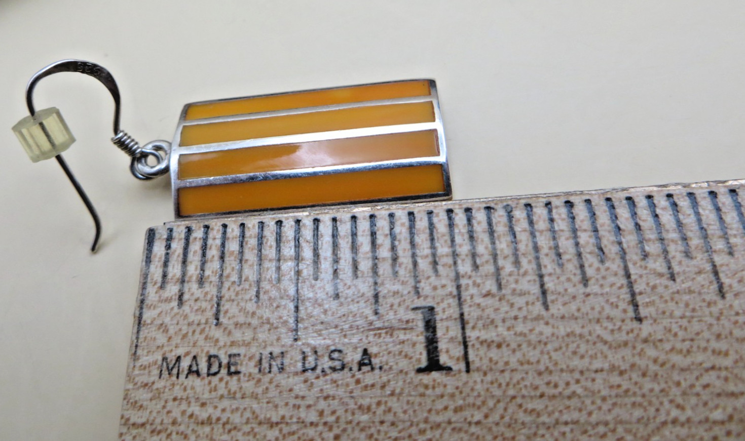 Orange Enamel Stripe Rectangular Sterling Silver … - image 8