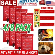 8/4PACK FIRE BLANKET Fiberglass Hero Emergency Home Retardant Prepared 39''x39''