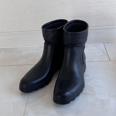 GUCCI Rain Boots GG Logo Short Boots Black Leather Women's Summer from Italy