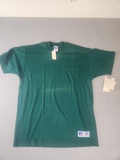 Vintage Russell Athletic Pocket T-Shirt Med Green USA Made Blank Workwear Tee