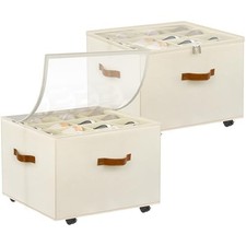 Shoe Organizer for Closet, 2 Pack Shoe Storage 17"L x 17"W x 12  "H Beige