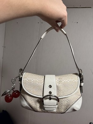 Vintage Coach SoHo Beige White Shoulder Bag with Cherry Charm | eBay