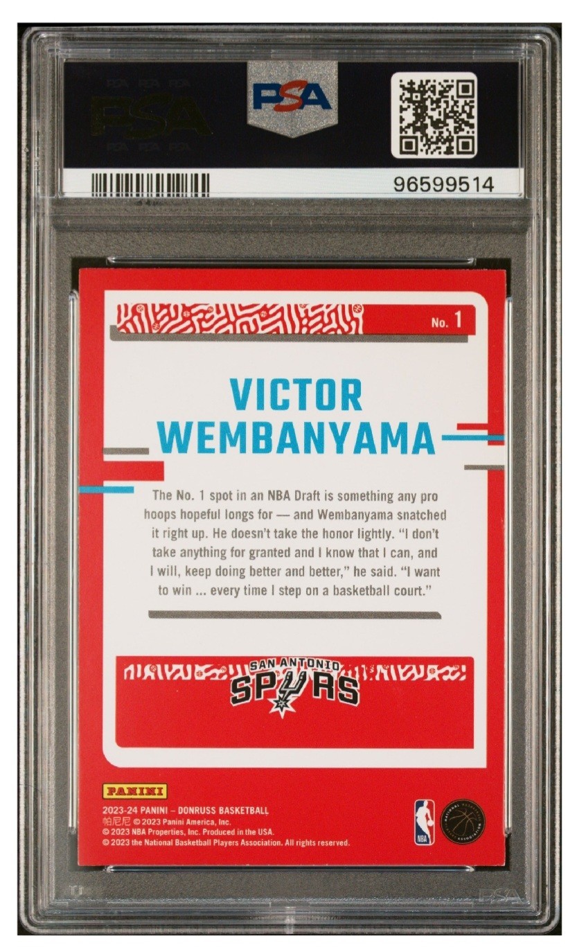 PANINI 2023-24 DONRUSS THE ROOKIES VICTOR WEMBANYAMA #1 RC PSA 8 SPURS view 2