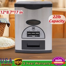 22lb Rice Dispenser Auto Rice Dispenser Stainless Steel Rice Storage Box Black.