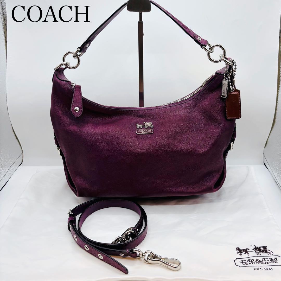 Coach Madison Leather Shoulder Bag 2-Way Carry Purple PC7YD8