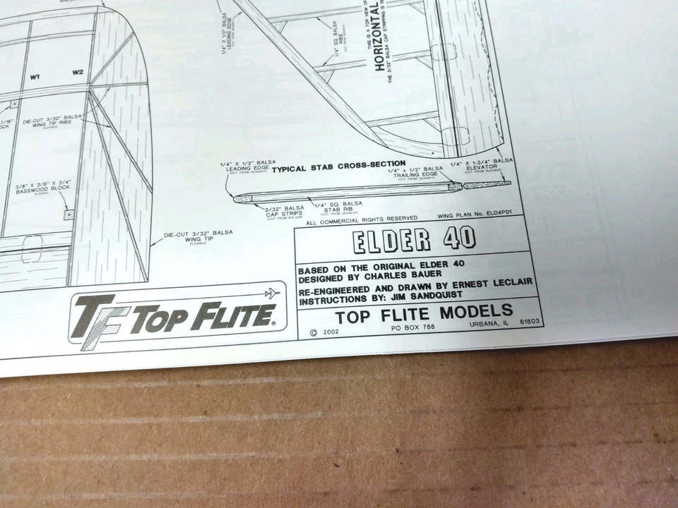 Top Flite Elder 40 Manual y Planos para Gold Edition RC Modelo Avión Kit Nuevo Foto 3 de 4